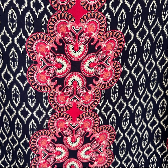 Rose & Olive Womens Pink Navy Geometric Long Sleeve Top Sz L Boho Career Flowy - Picture 2 of 9